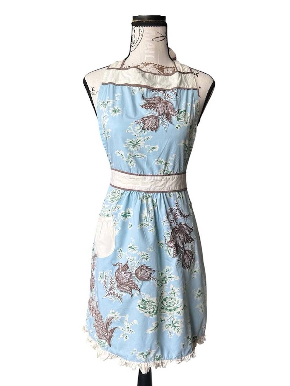 Baby Blue Floral Ruffled Apron size small